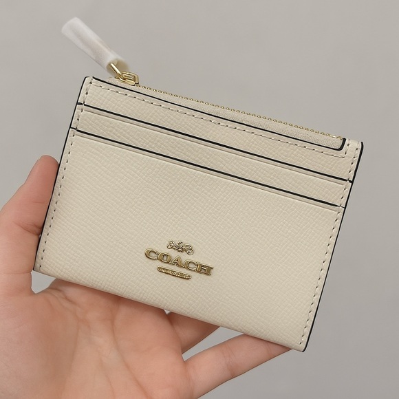 Coach Handbags - Coach chalk Leather Wristlet – Small Zip Wallet with Gold Logo & Key Ring​